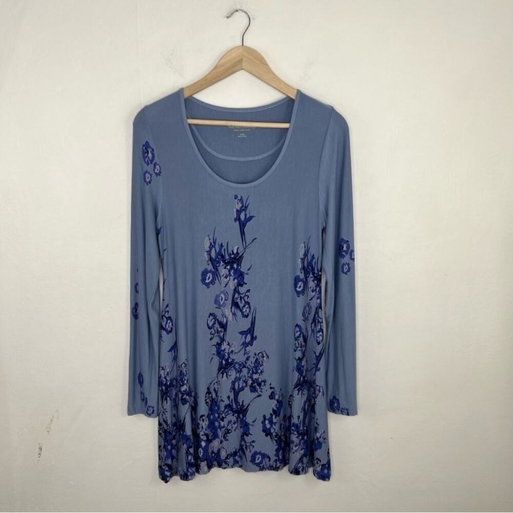 Soft Surroundings Blue Floral Scoop Neck Long Sleeve Swing Tunic Top